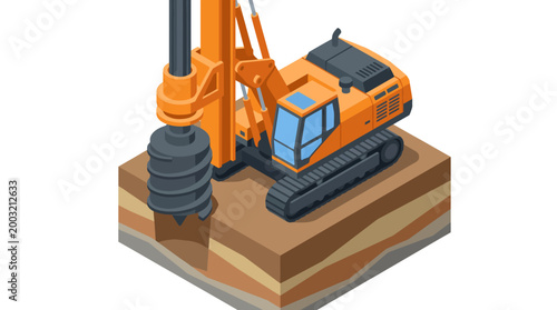 This image features a powerful drilling machine at a construction site, emphasizing the machinery's essential role in groundwork and developing infrastructure.