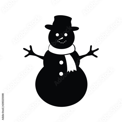 Silhouette of a snowman with a hat and scarf, vector illustration design, snowman with hat and scarf silhouette vector illustration