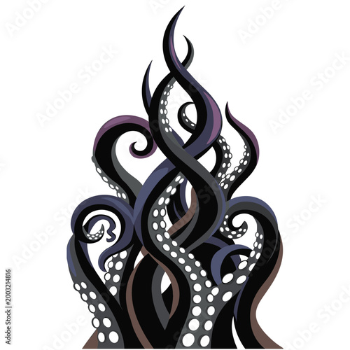 Ominous kraken tentacles emerging from dark depths of deep ocean waters.
