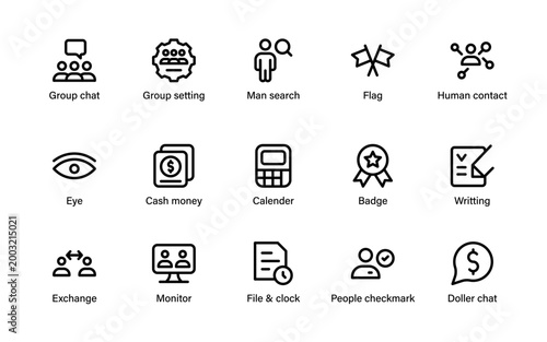 Business icons set for modern workflow. Premium collection featuring finance communication analytics growth strategy and global corporate concepts