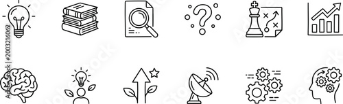 business and strategy icons including idea growth chart analysis and planning symbols on transparent background