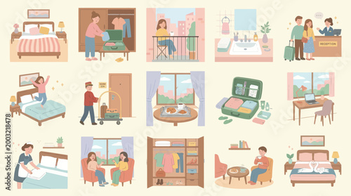 Hotel and Travel Flat Design Icons - Accommodation and Vacation Vector Art