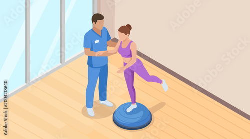 A personal trainer helping a client with a fitness exercise, highlighting the importance of guidance, support, and dedication in the journey towards better health and well-being.