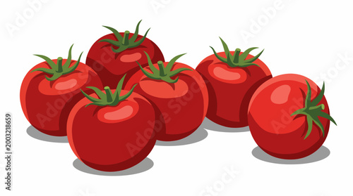 A cluster of ripe, red tomatoes is displayed, showcasing their freshness and deliciousness, perfect for culinary uses or appealing market visuals for restaurants and grocery stores.