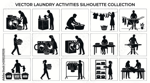 Vector Laundry Activities Silhouette Collection for Domestic Life and Household Chores