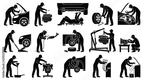 Automotive Mechanic Icons: Repair, Maintenance  Engine Services