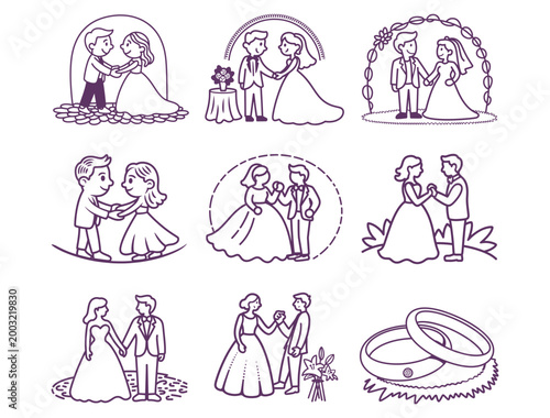 Bundle of wedding couple and wedding rings bride groom