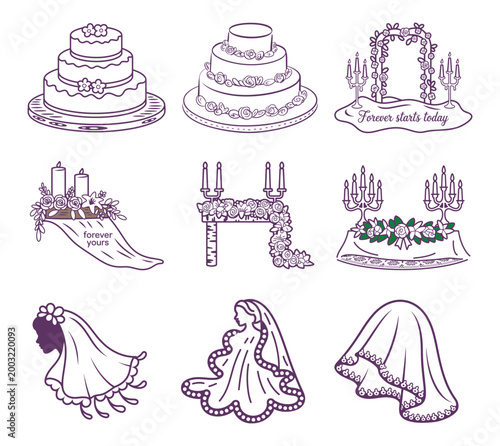 Wedding bundle with cakes floral arch bride veil and candles wedding cake