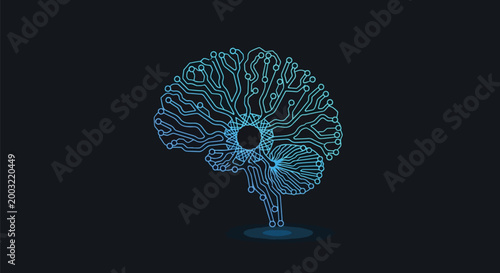 Glowing blue brain with circuit patterns.