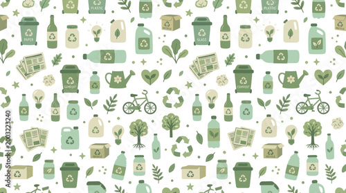 Recycling Waste Management Seamless Pattern. Flat Vector Eco-Friendly Sustainability Background.