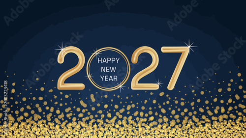 Happy New Year 2027 gold shiny party celebration greeting card design