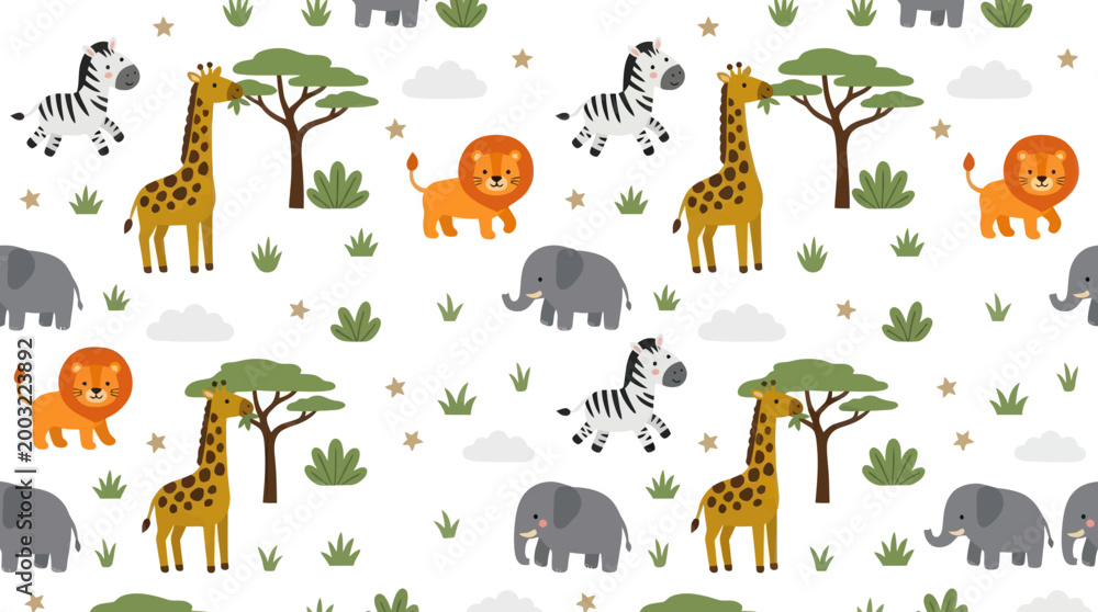Obraz premium Cute African Animals Safari Pattern Flat Design