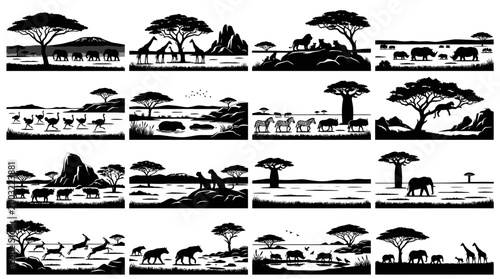 African Wildlife Safari Silhouette Vector Pack - Animals  Nature