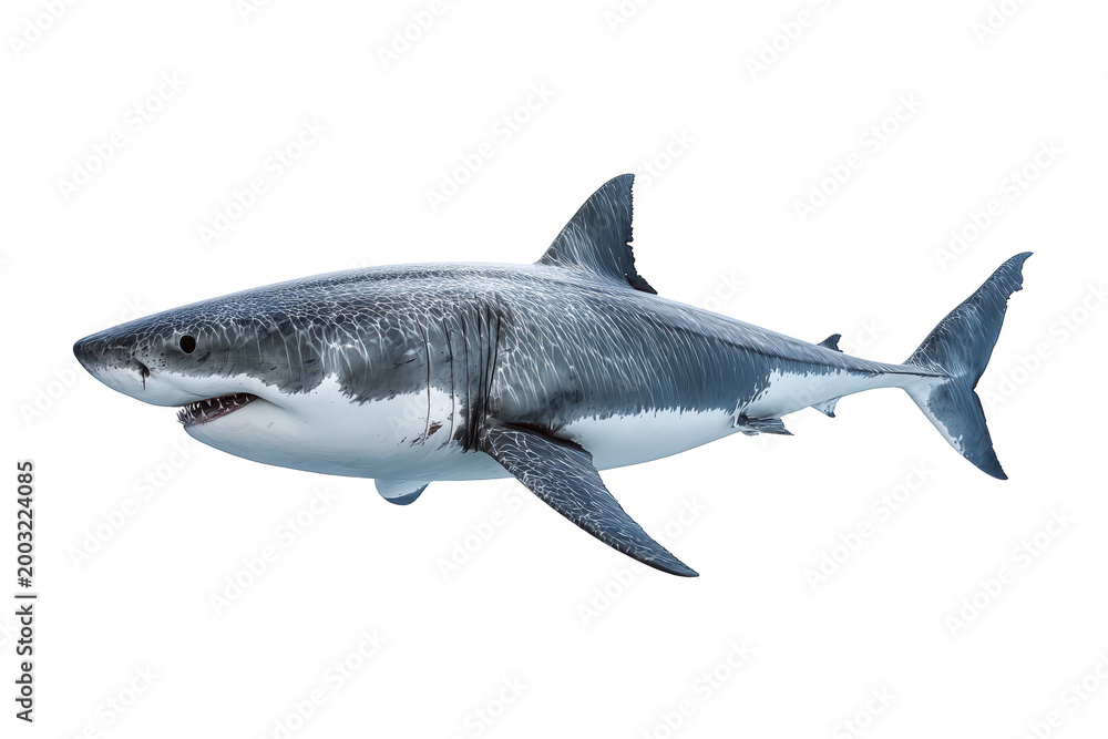 Obraz premium Realistic great white shark swimming isolated on transparent background