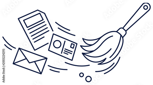 Outline drawing duster cleaning documents and mail for digital clean up.