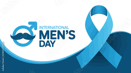 International Mens Day awareness campaign logo with blue ribbon and male symbol  November 19th