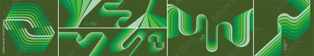 Naklejka premium A retro style background. Wavy lines in perspective. Curved ribbons. Folding effect. Rectangular figure. Vector for brochure, poster, cover, card, presentation, flyer or banner.