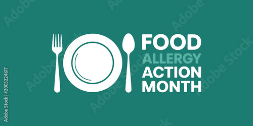 Food Allergy Action Month awareness campaign logo with plate fork and spoon