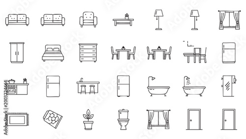 Interior design and home furniture icons
