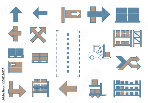 Warehouse Logistics and Inventory Management Icons Set.