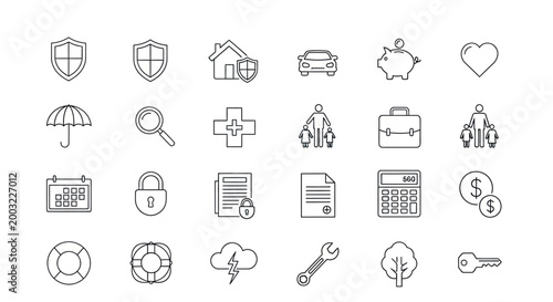 Business and Insurance Icons Set: Security, Health, Finance, Family
