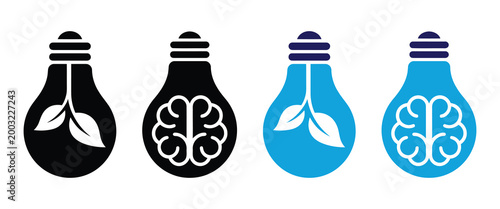Set of light bulb icons representing ideas and ecofriendly thinking