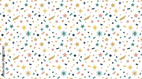 Festive Flat Vector Seamless Confetti and Stars Pattern for Celebration Backgrounds