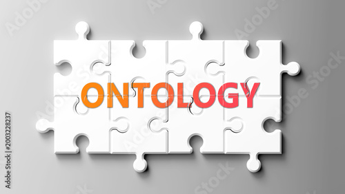 Tableau sur toile Ontology complex like a puzzle - pictured as word ontology on a puzzle pieces to show that ontology is complex and needs cooperating pieces that fit together