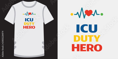 Icu duty hero t shirt design with heart ecg and dots.