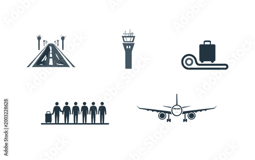 Illustrative images of air travel elements.