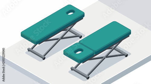 An illustration of two massage tables, designed for comfort and therapy, emphasizing the importance of relaxation and wellness in health and healing settings.