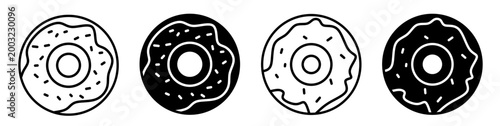 Silhouette of donut icon illustration on white background. Donut icon set for business. Stock vector.	
