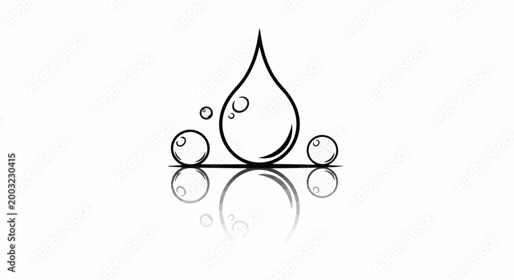 Fototapeta premium Stylized drop of liquid with bubbles reflecting on a surface