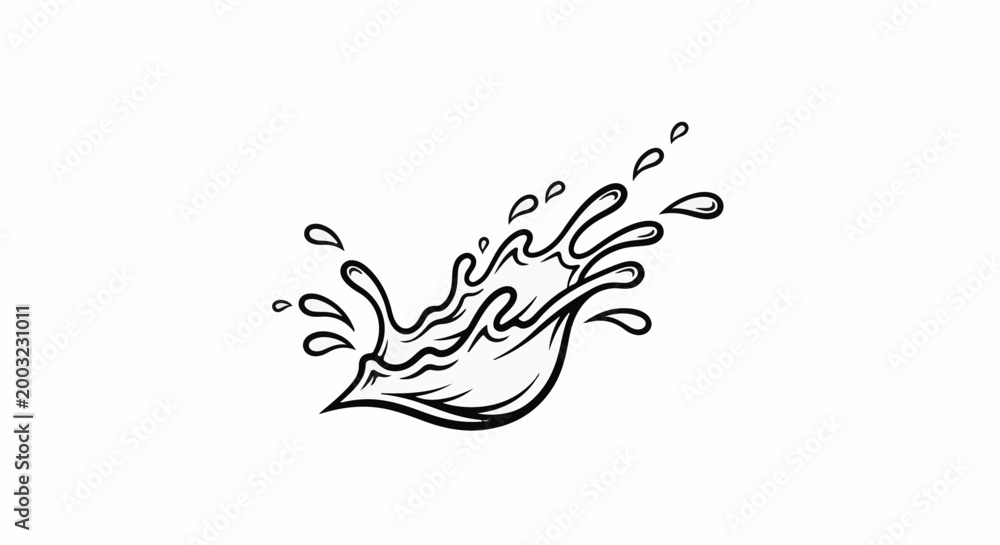 Fototapeta premium Black and white stylized illustration of liquid splashing with drops