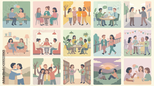 Diverse people in flat art style, community, friendship, collaboration, lifestyle