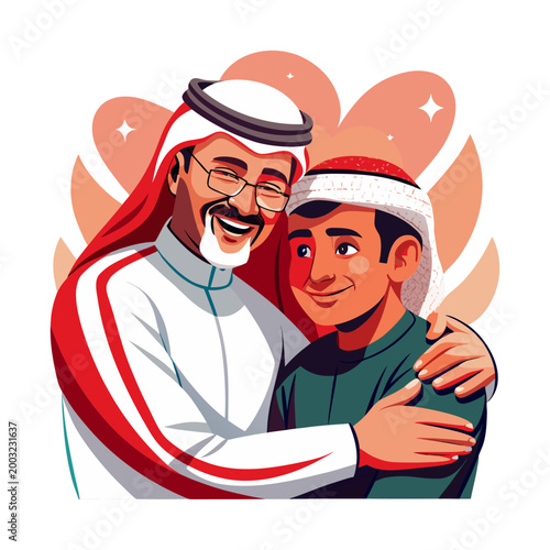 Bilde på lerret Father And Son Hugging With Joyful Expressions
