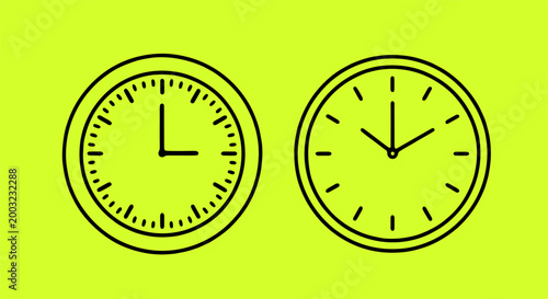 Two Minimalist Clock Icons on Lime Green Background