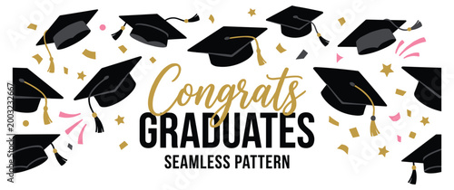 Photos Seamless pattern background featuring graduation caps with falling confetti