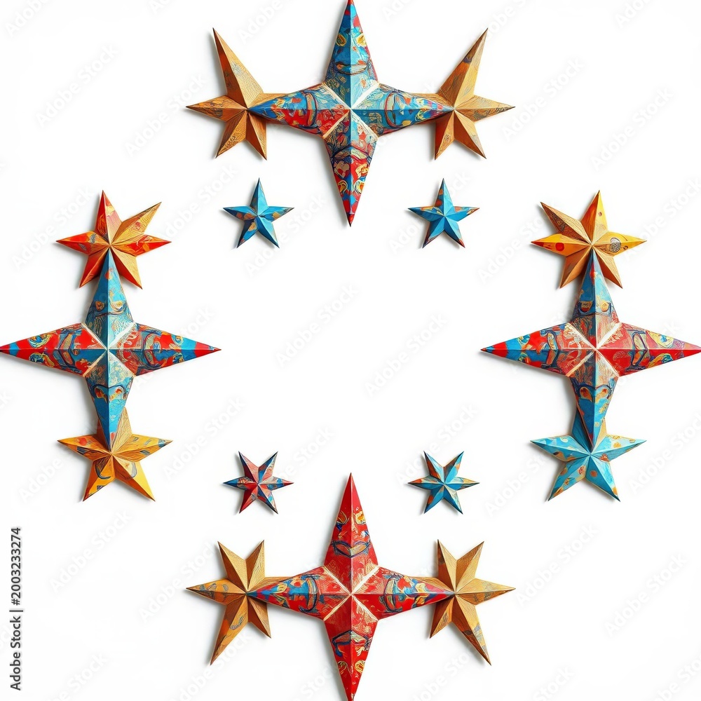 Obraz premium Distressed stars form a diamond pattern on white background, shape, black