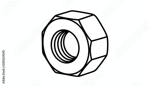 Tableau sur toile Black and white hex nut icon, industrial bolt fastener, metallic hardware symbol