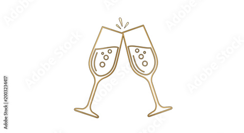 Champagne, celebration, toast, vector, gold, luxury, festive, party, icon, illustration, wine glasses, clinking glasses