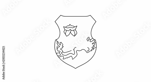 Outline of a shield with crest and abstract internal design