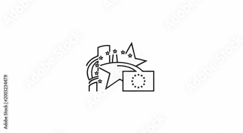 Outline graphic of European Union flag stars and abstract shapes