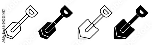 Silhouette of shovel icon illustration on white background. Shovel icon set for business. Stock vector.	