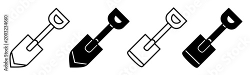Silhouette of shovel icon illustration on white background. Shovel icon set for business. Stock vector.	