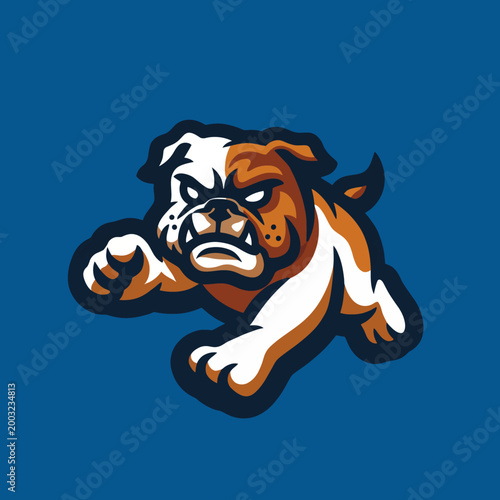 This fierce bulldog captures attention with its determined expression and vibrant colors, symbolizing loyalty, strength, and an unbeatable spirit in a sports context.