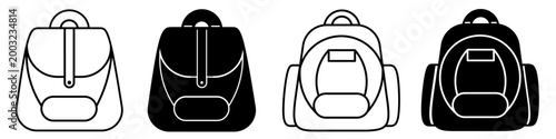 Silhouette of bag icon illustration on white background. School bag icon set for business. Stock vector.	