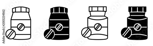 Silhouette of drug bottle icon illustration on white background. Medicine bottle icon set for business. Stock vector.	