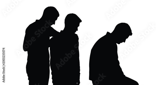 Silhouette vector illustration of one person comforting another person with a supportive hand gesture