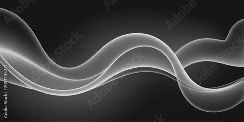 Abstract blue smoke waves create a dynamic motion design with light curves and swirling lines on a black backdrop vector illustration